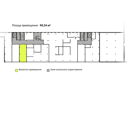 Приміщення можна об’єднати з площею - 90,36 м²